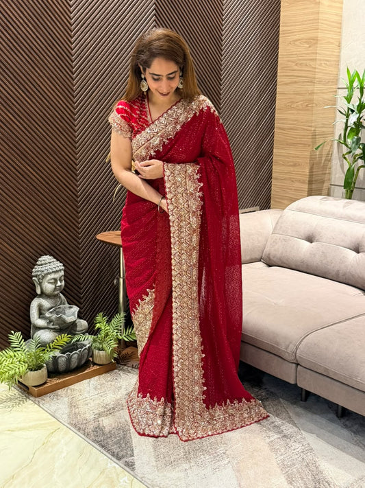 Stunning maroon Georgette running saree