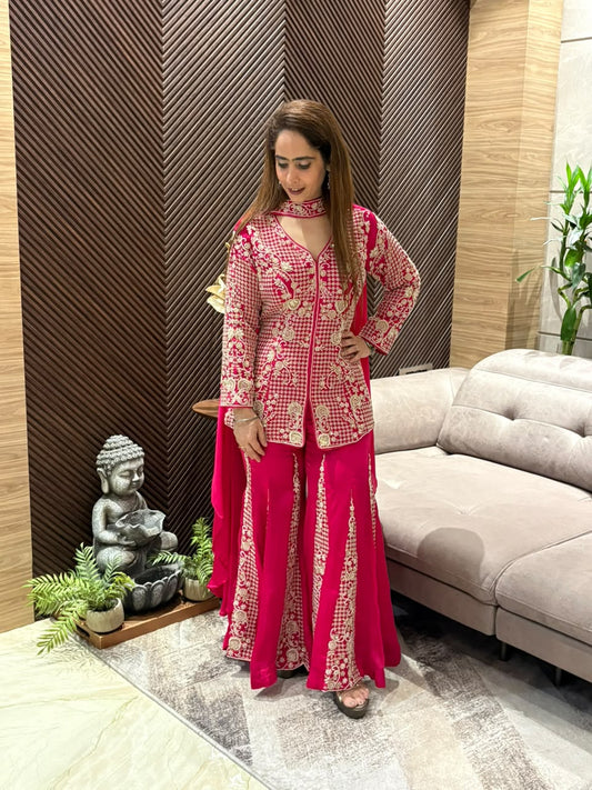 Premium satin crepe Indo-Western ensemble