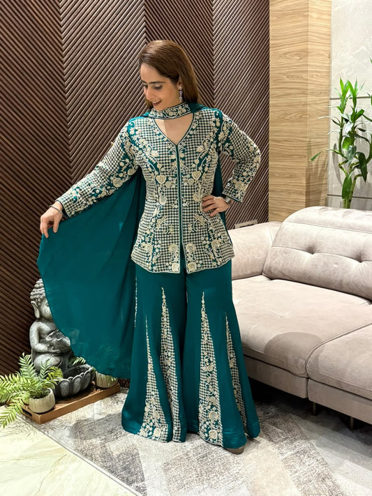 Premium satin crepe Indo-Western ensemble