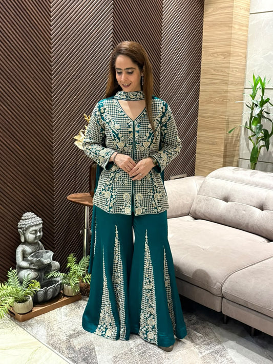 Premium satin crepe Indo-Western ensemble