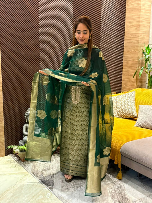Pure Kanchivaram fabric unstitched suit