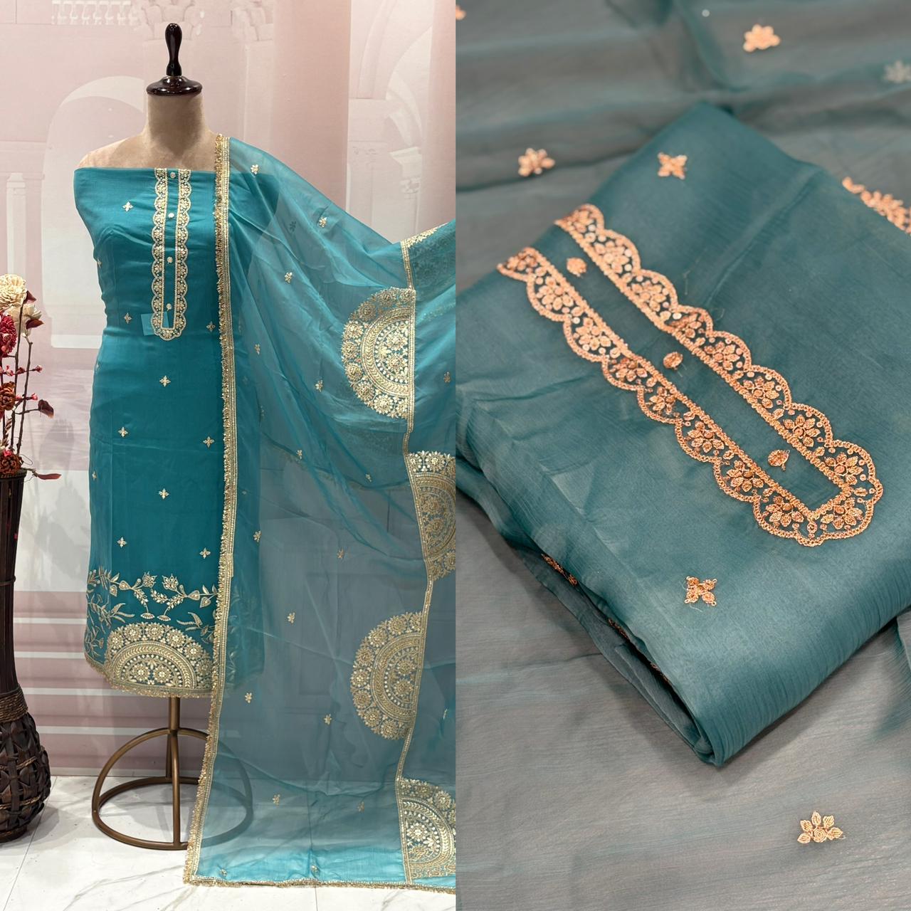 Elevate your ethnic charm with this elegant unstitched suit set