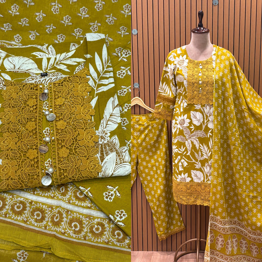 Embrace festive charm with this mustard floral print suit