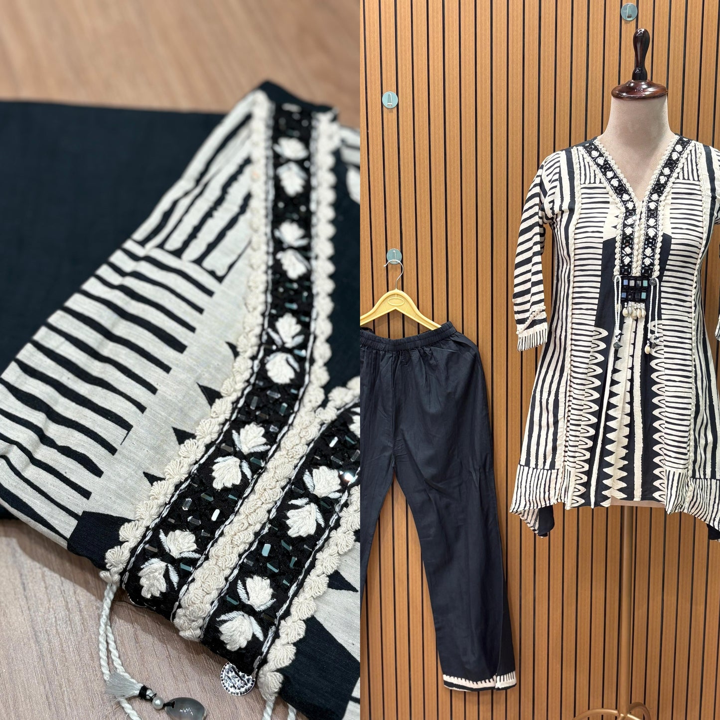 Step into elegance with this black & white printed cord-set