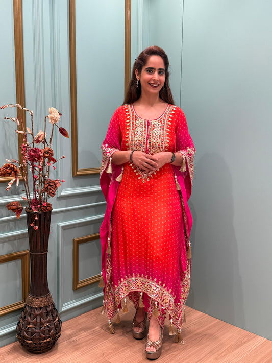 Redefine festive elegance with our stunning kaftan set crafted in luxurious crape fabric