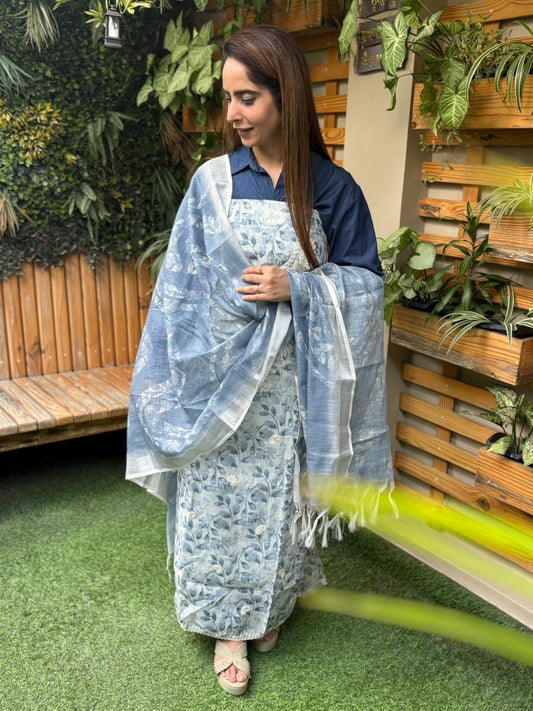 Elegance begins with this unstitched linen cotton suit