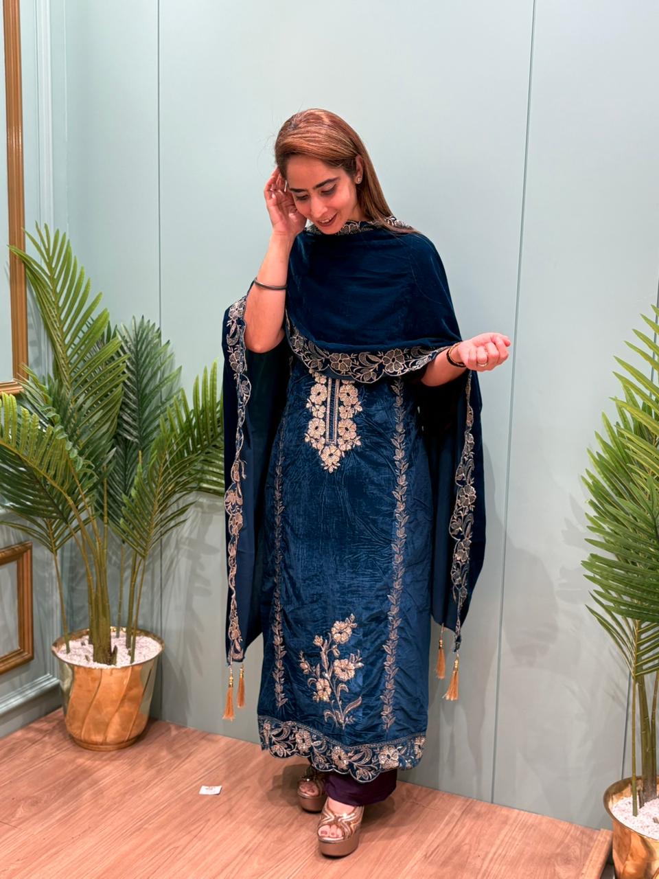 Premium velvet unstitched suit collection