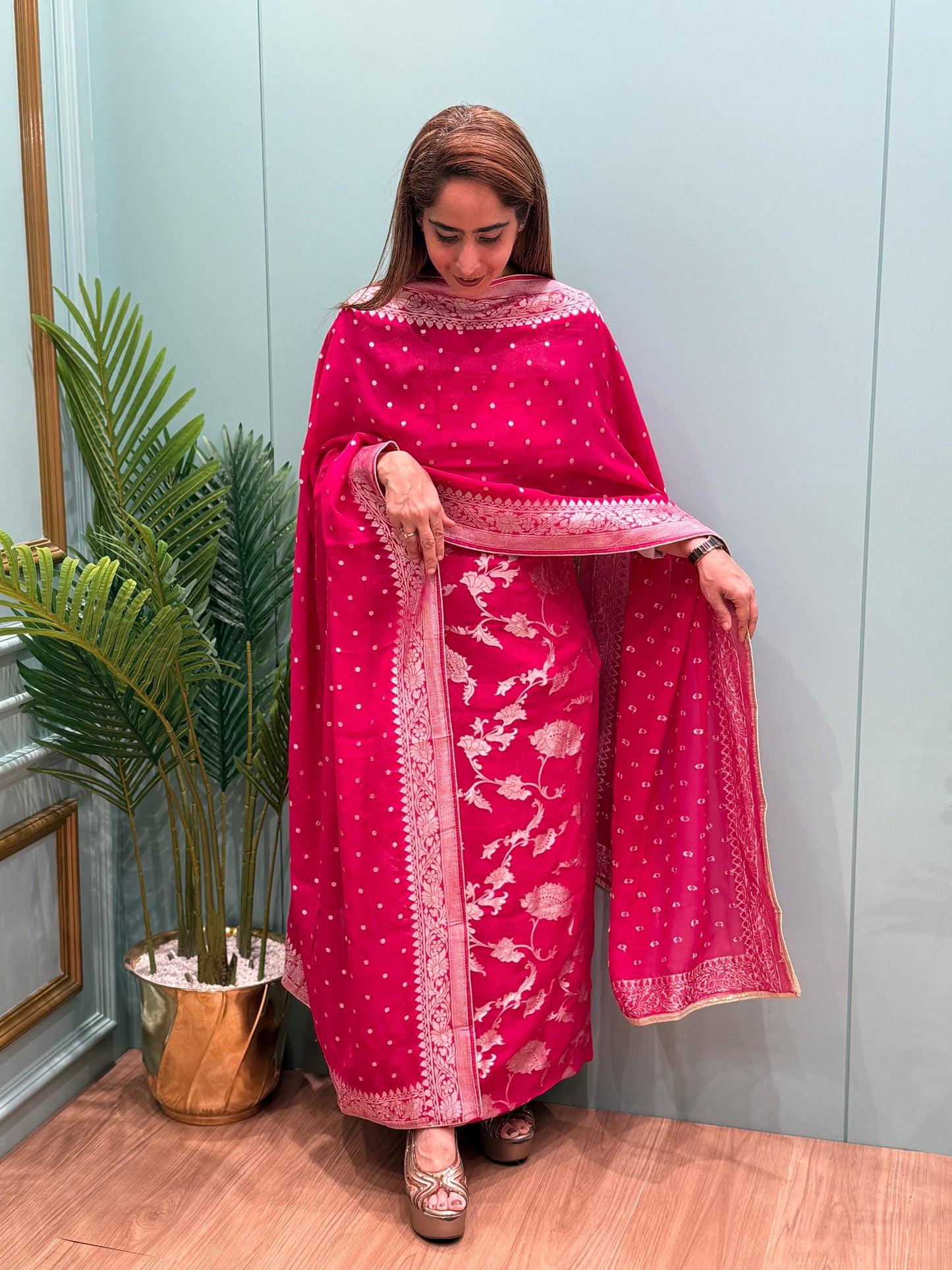 Unstitched Khaddi Georgette Banarasi suit