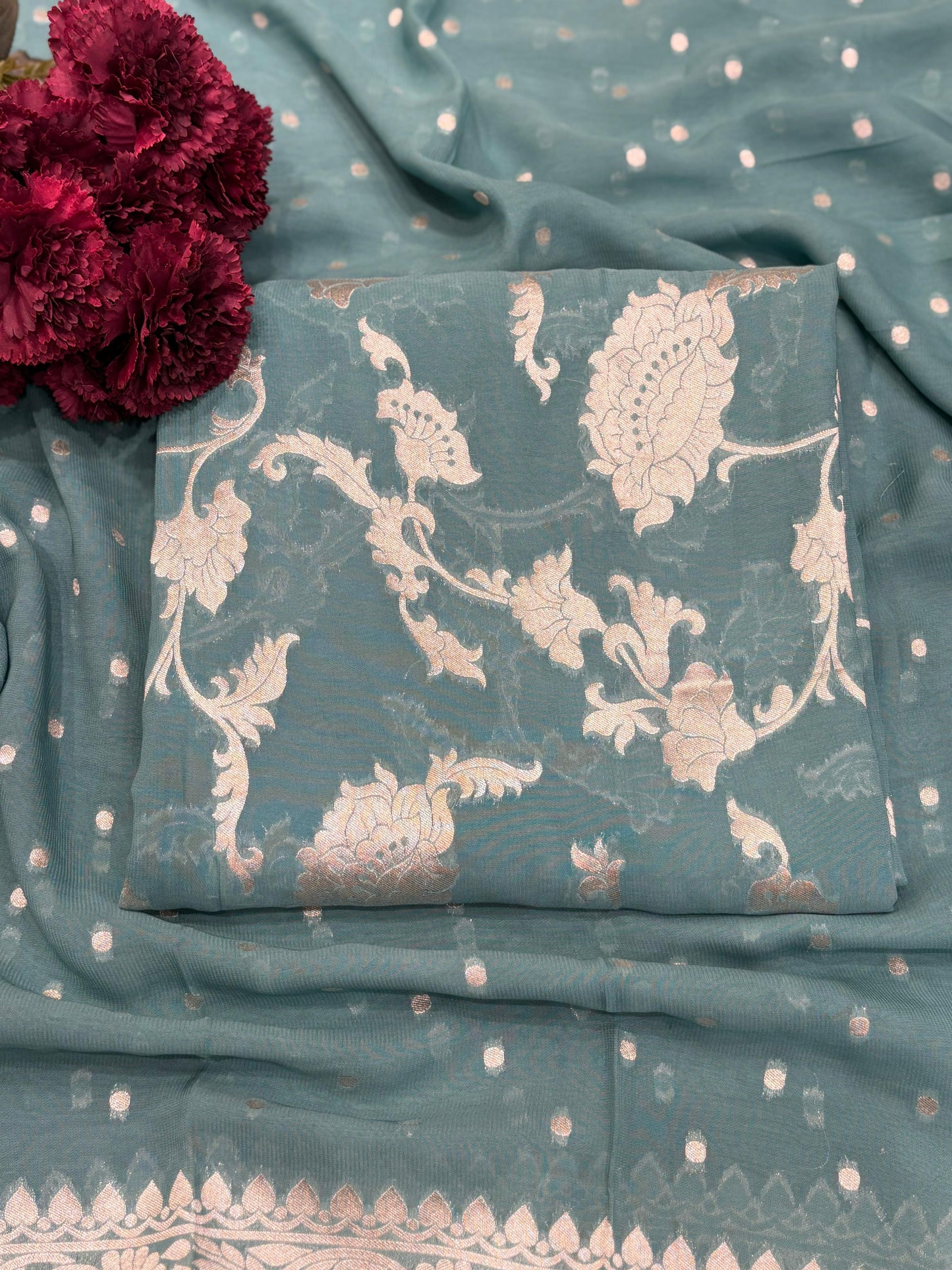 Unstitched Khaddi Georgette Banarasi suit