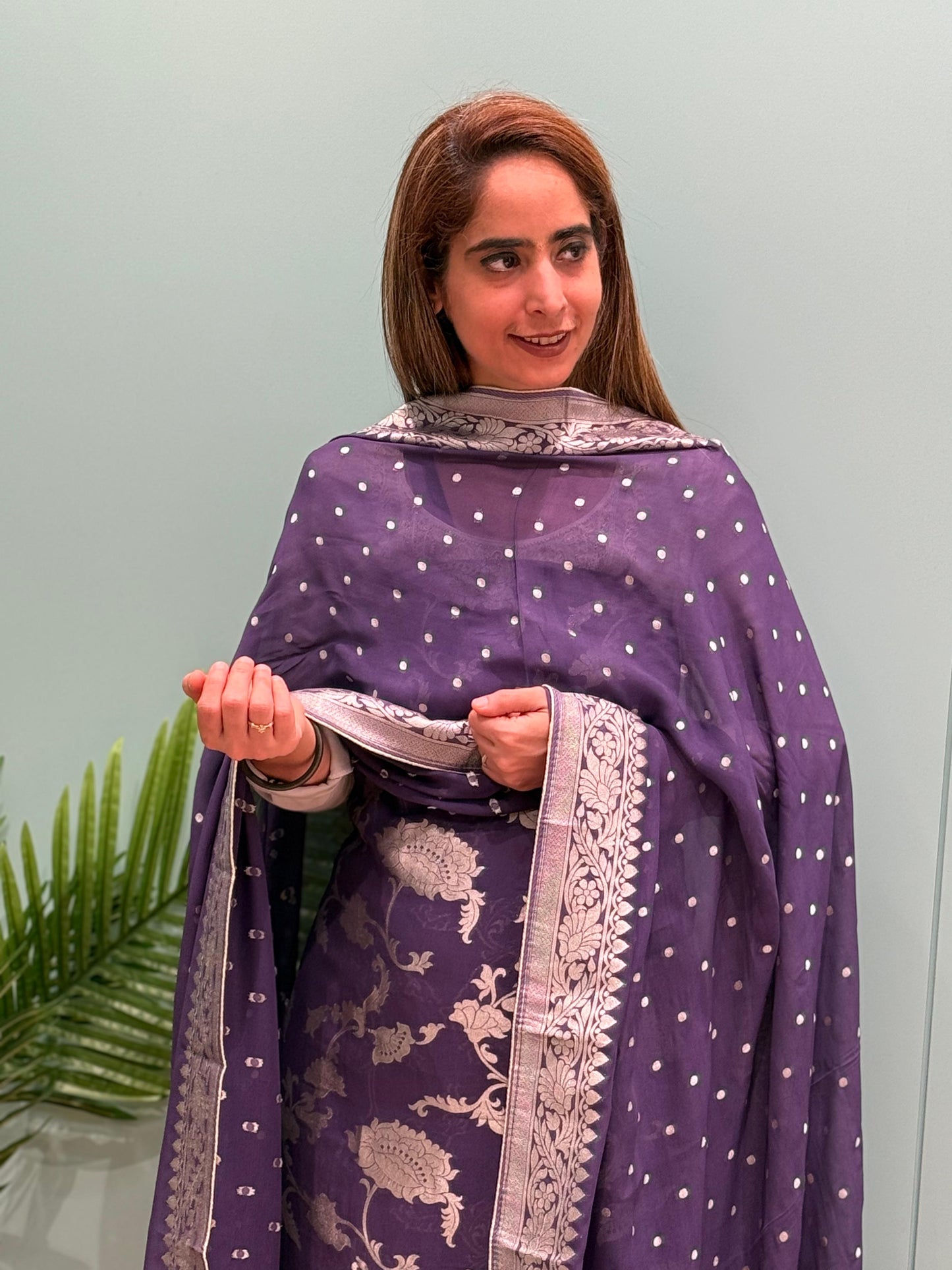 Unstitched Khaddi Georgette Banarasi suit