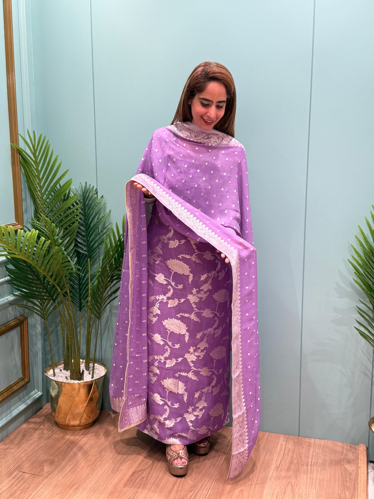 Unstitched Khaddi Georgette Banarasi suit