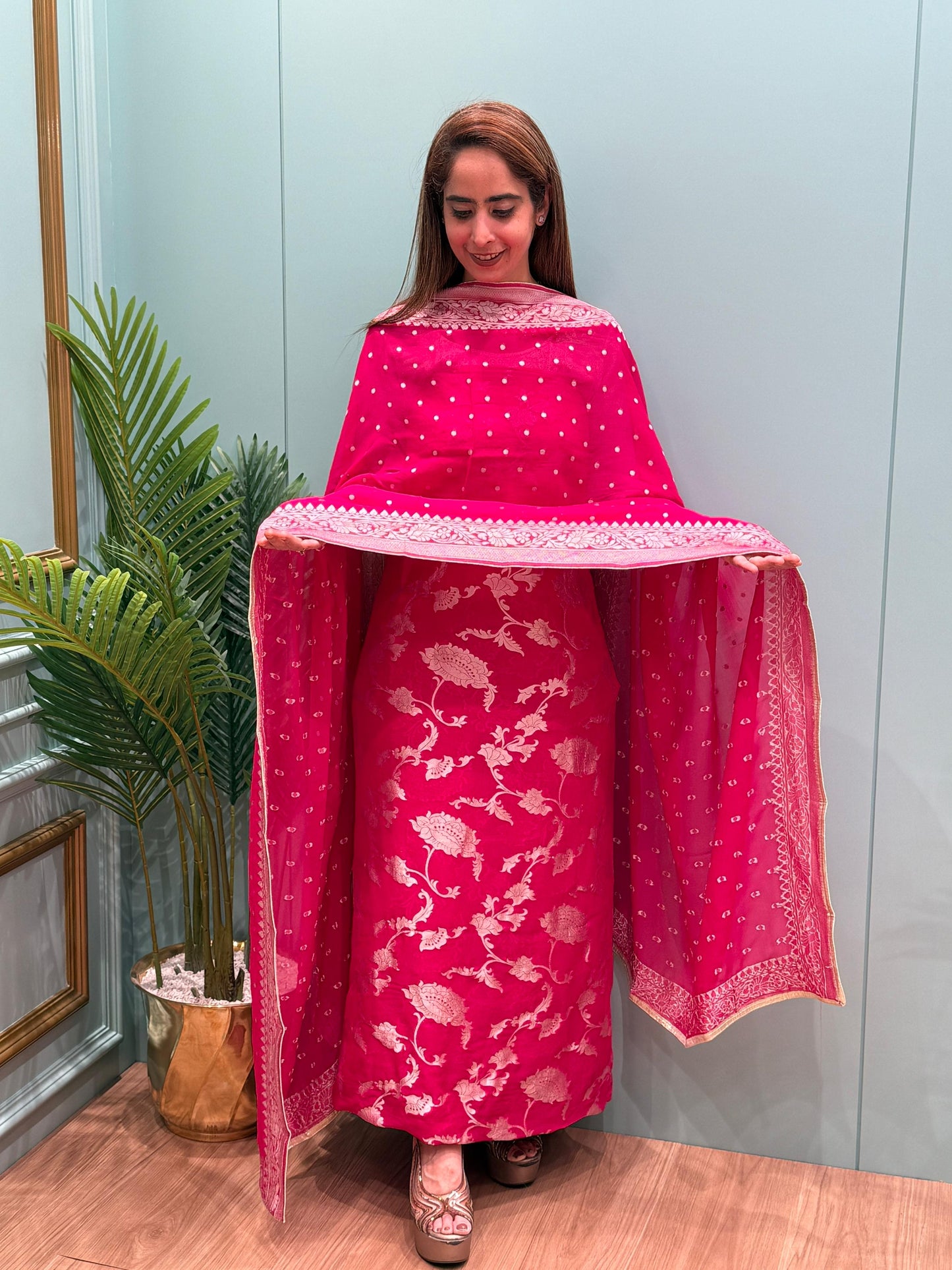 Unstitched Khaddi Georgette Banarasi suit