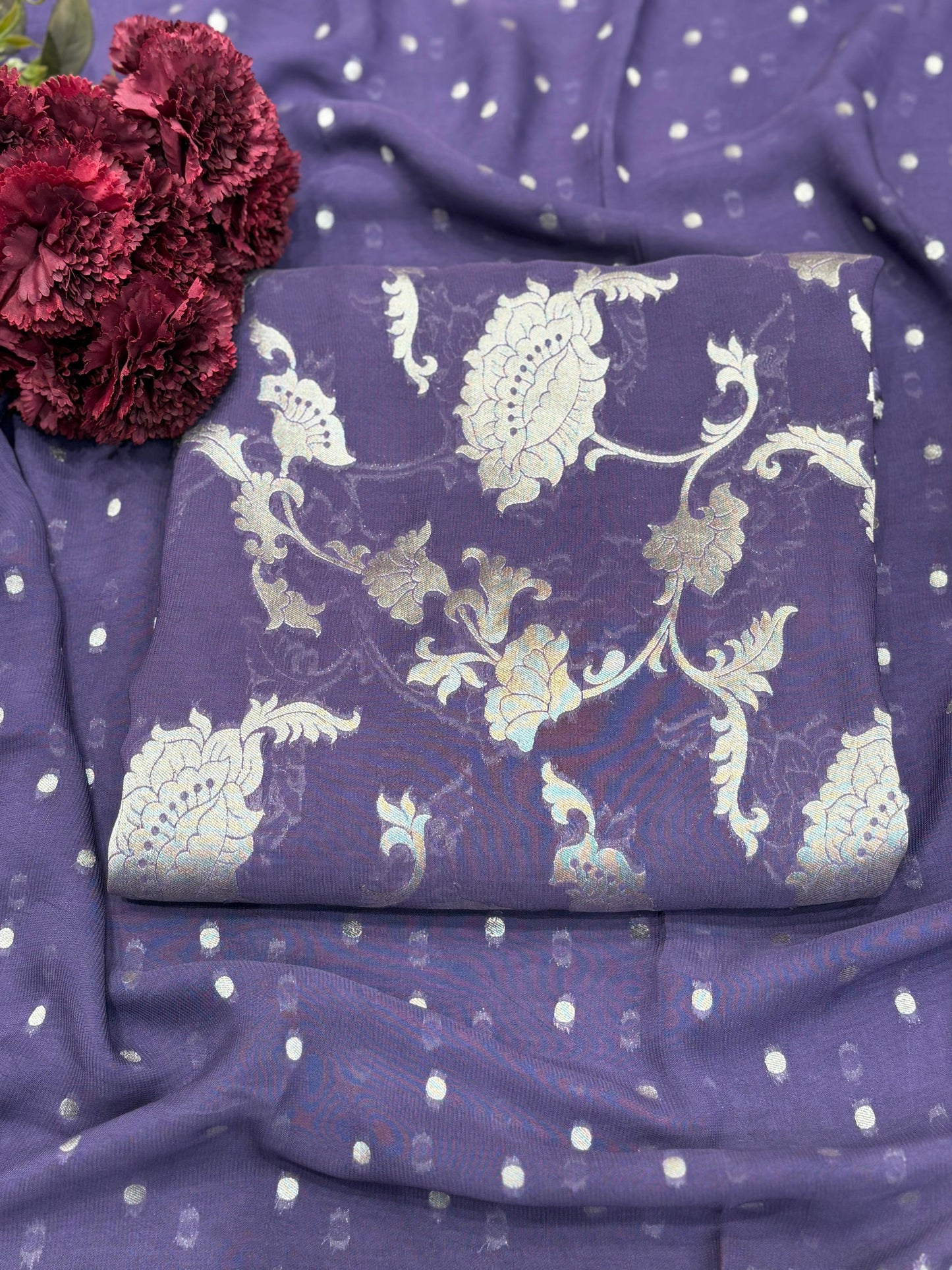 Unstitched Khaddi Georgette Banarasi suit