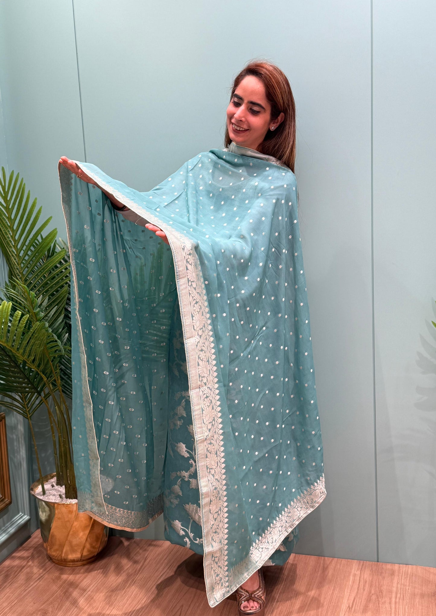 Unstitched Khaddi Georgette Banarasi suit