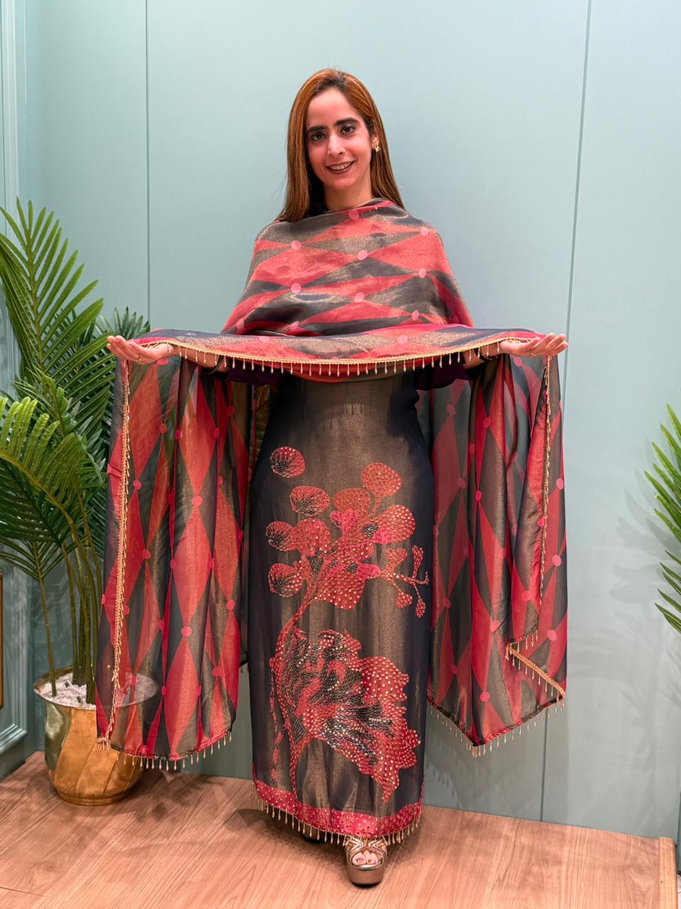 Shimmer Organza Unstitched Suit