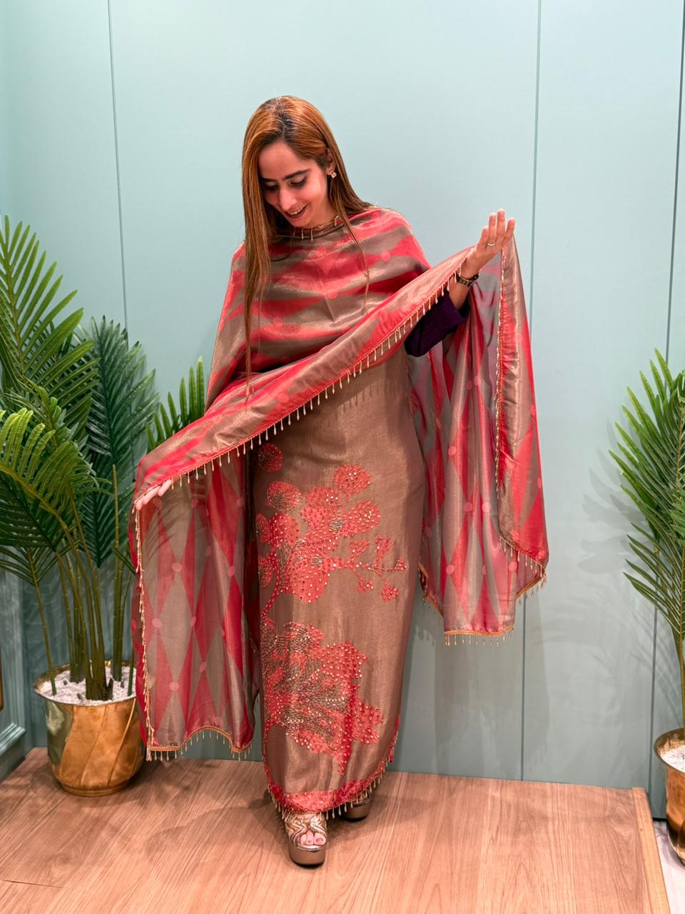 Shimmer Organza Unstitched Suit