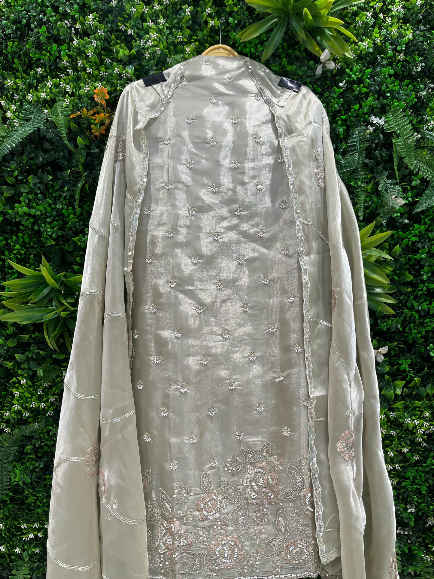Unstitched Organza Shimmer Designer Suit with Gota & Mirror Work