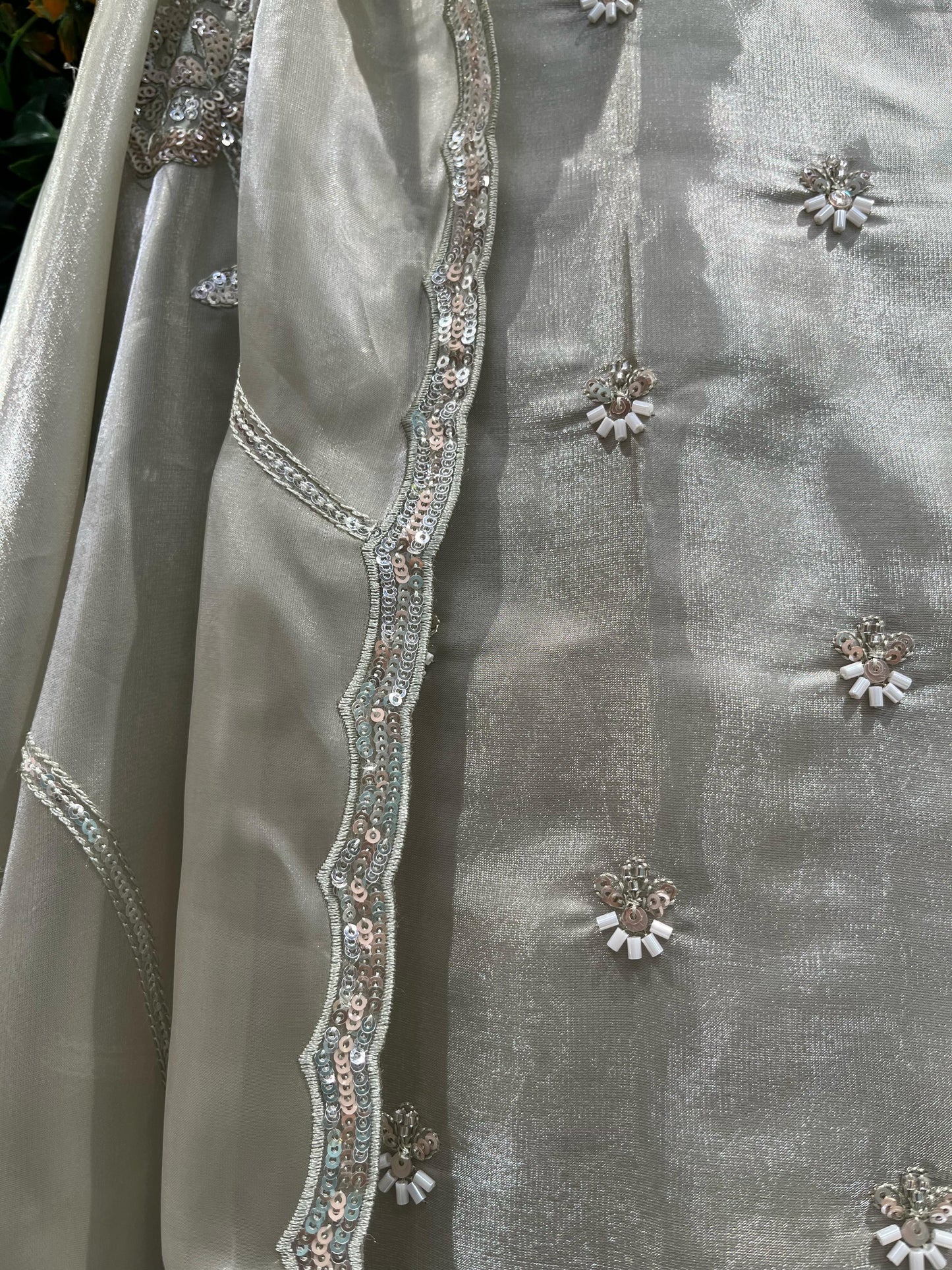 Unstitched Organza Shimmer Designer Suit with Gota & Mirror Work