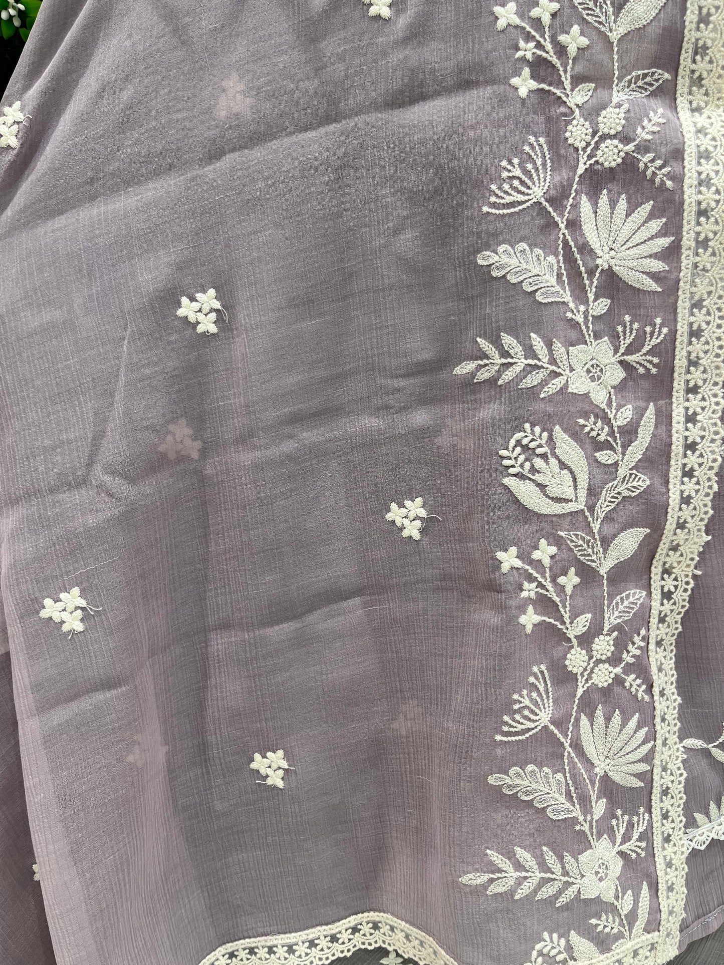 Elegant unstitched suit set, crafted from premium mul crush cotton fabric