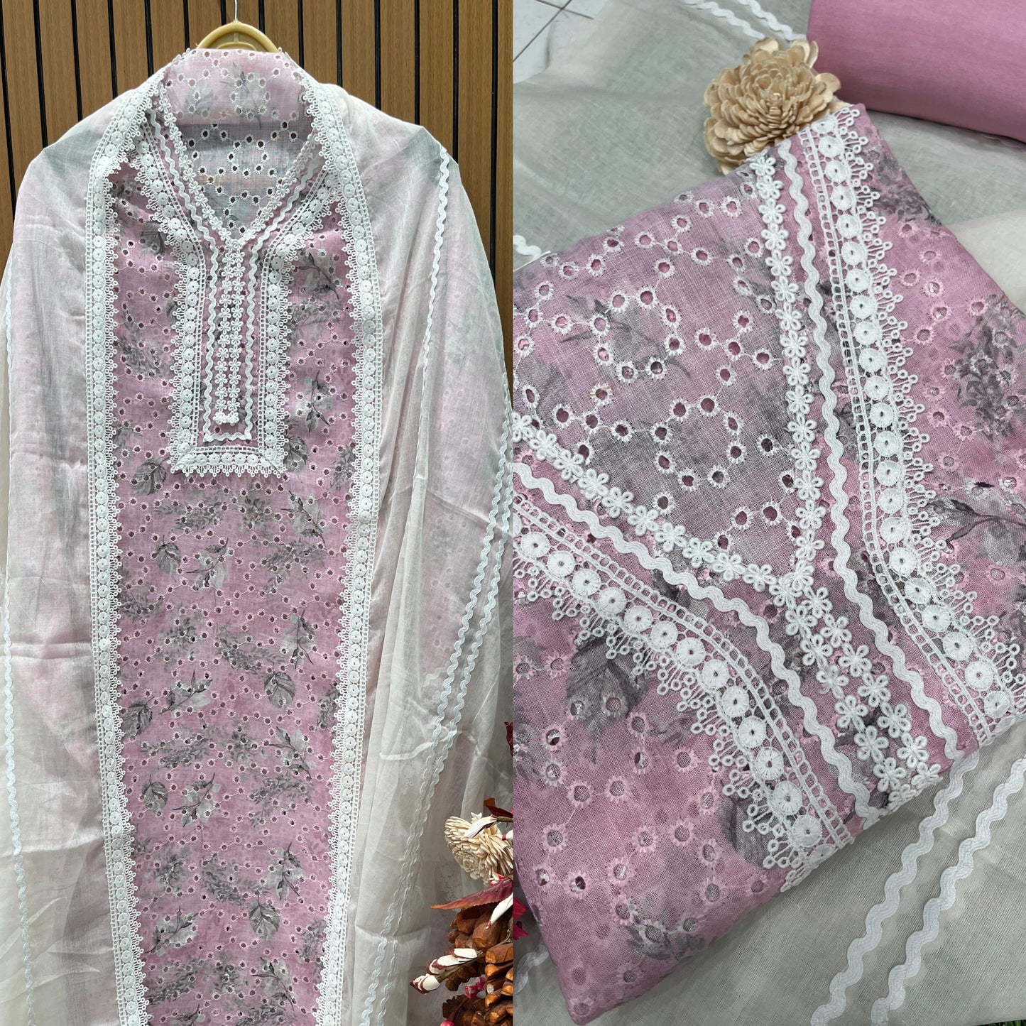 Discover timeless elegance with this unstitched Chikankari