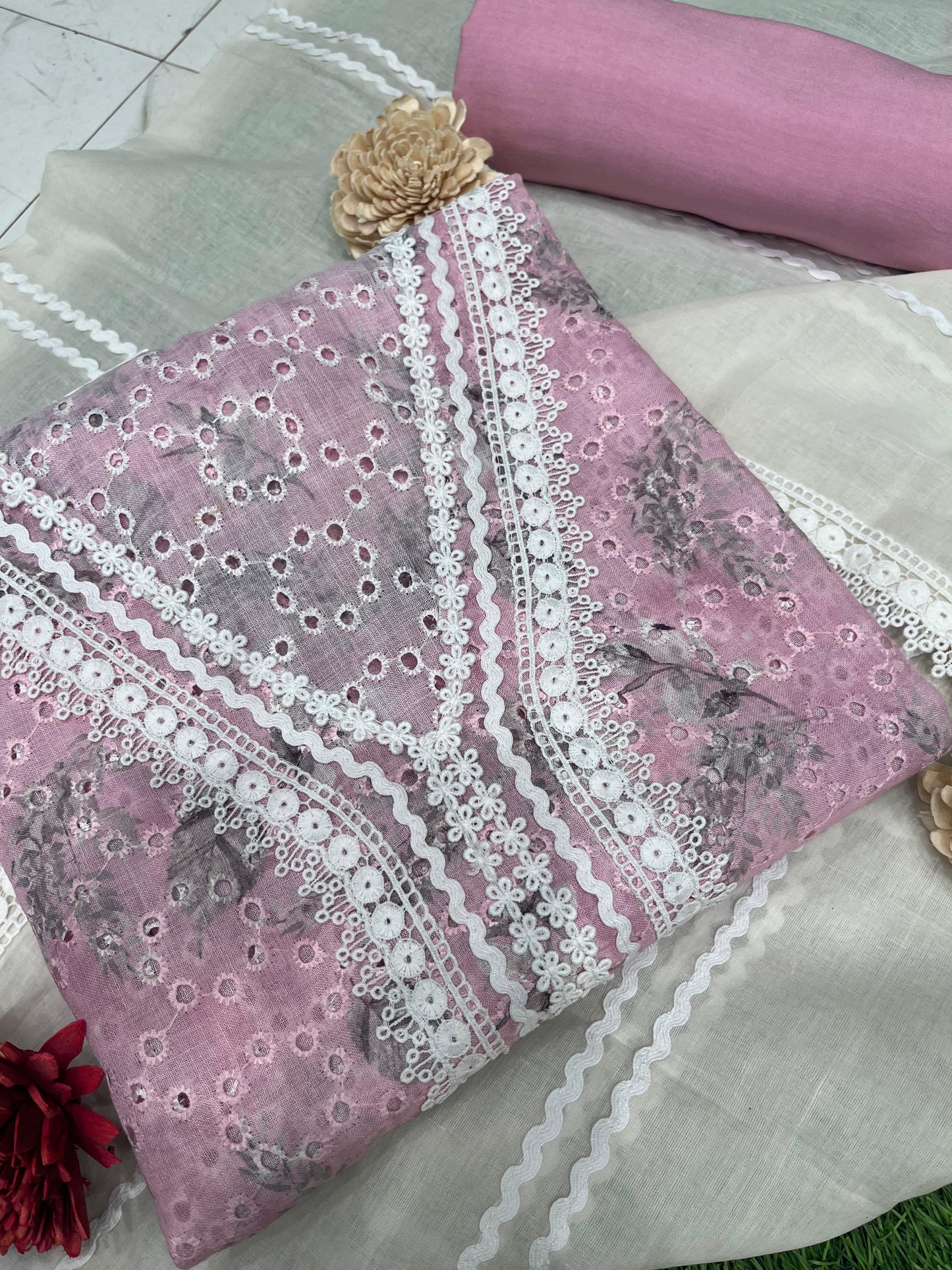Discover timeless elegance with this unstitched Chikankari