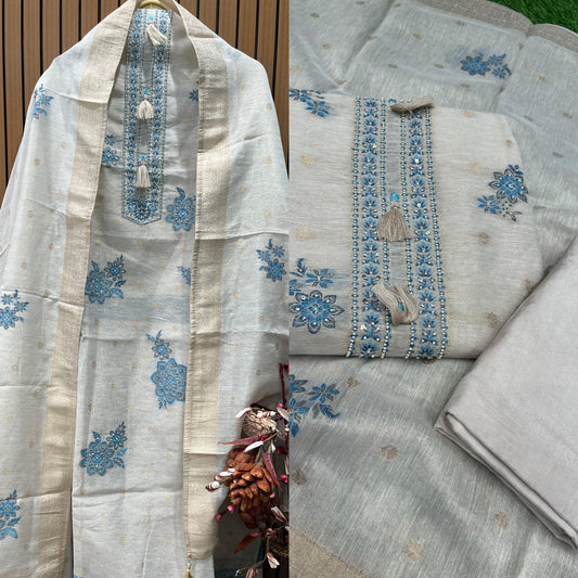 Ethnic collection with this unstitched linen shimmer suit set