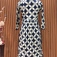 Elegant navy blue and cream suit set is a statement in timeless prints