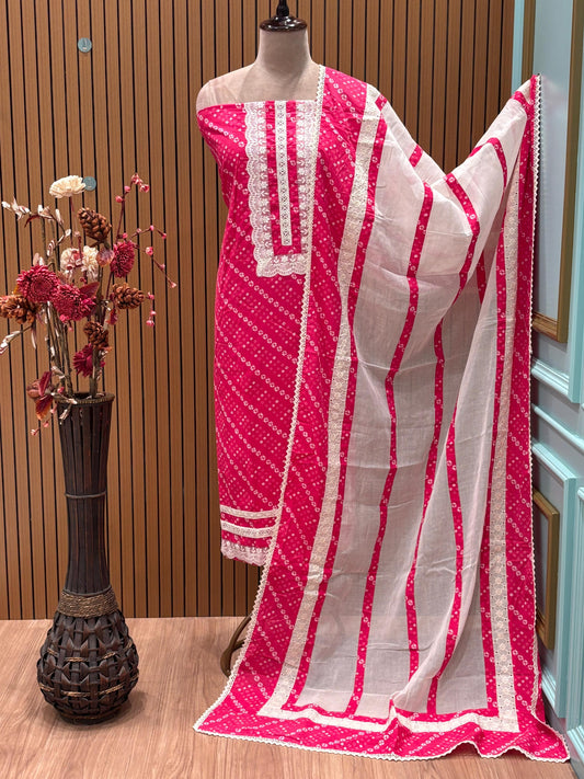 Elegant Unstitched Bandhani Cotton Suit Set