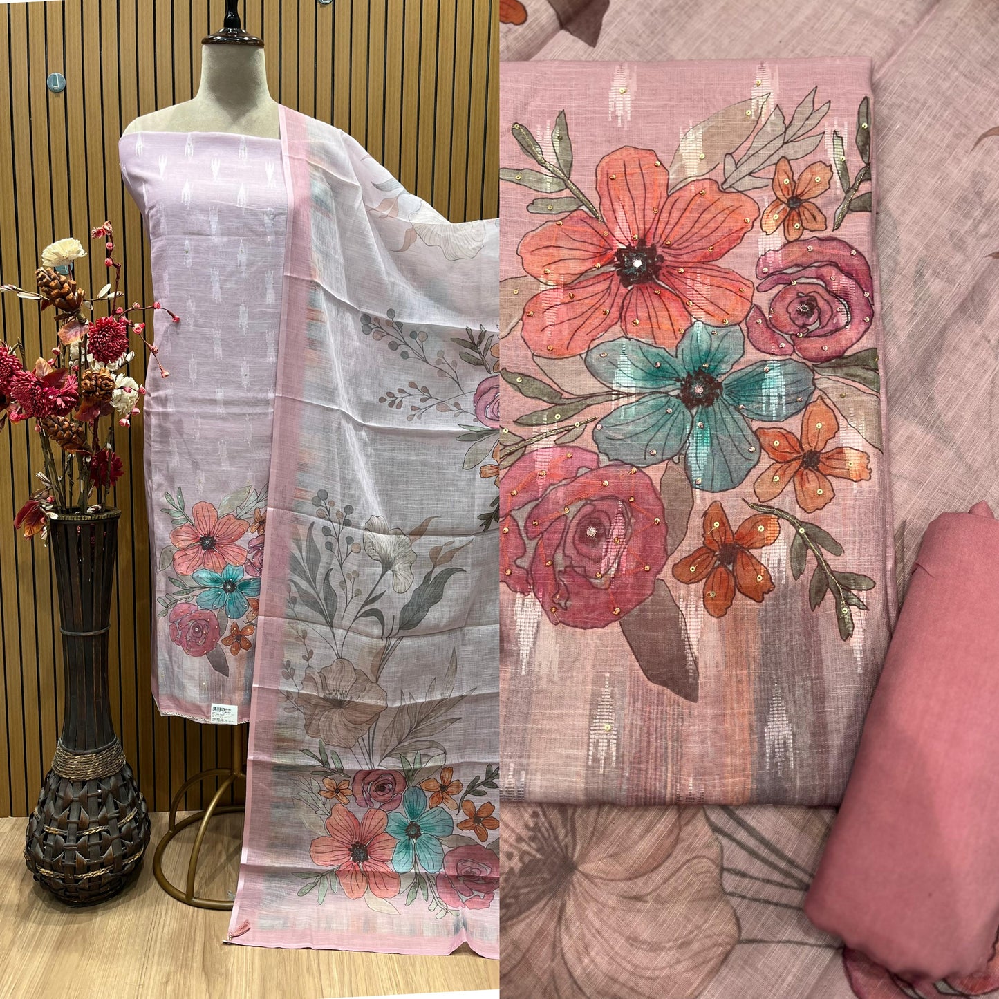 Graceful note print with subtle weaving patterns