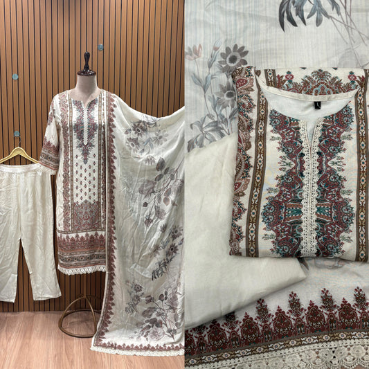 Elegant Off-White Printed Suit Set