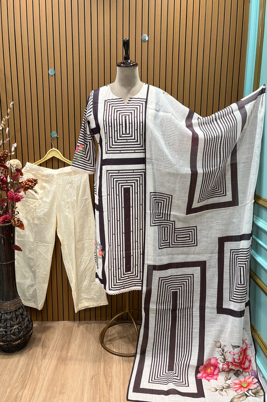 Elegant pure cotton kurti set featuring intricate mirror work