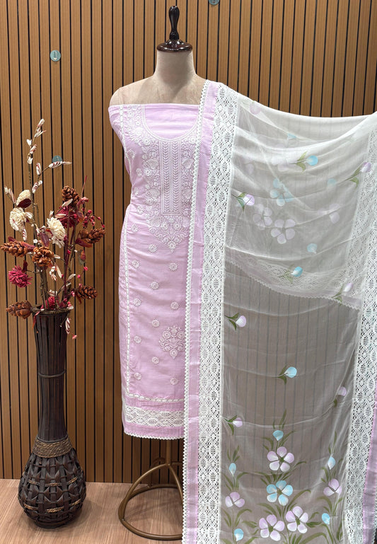 Unstitched Kota Doriya Suit Set with Corsica Lace Work