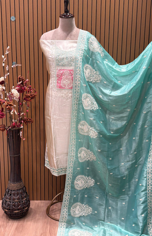 Unstitched Organza Shimmer Suit Set with Ari Embroidery & Sequence Work