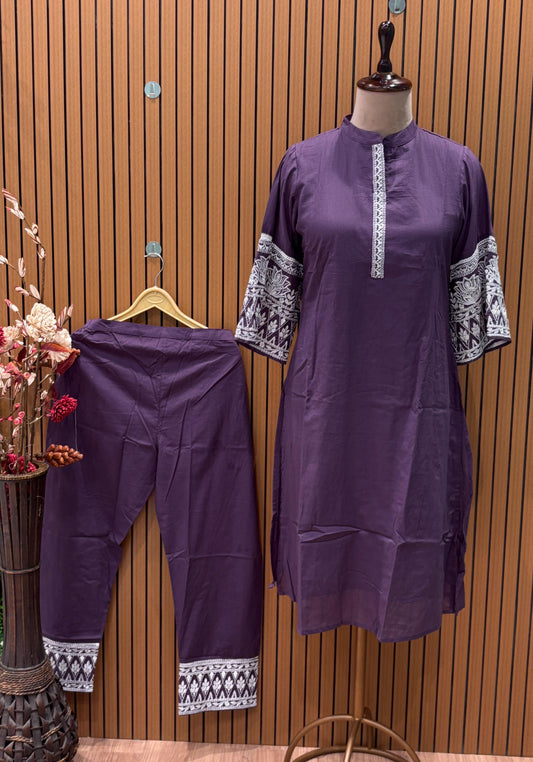 Elevate your style with this elegant deep purple embroidered suit set.