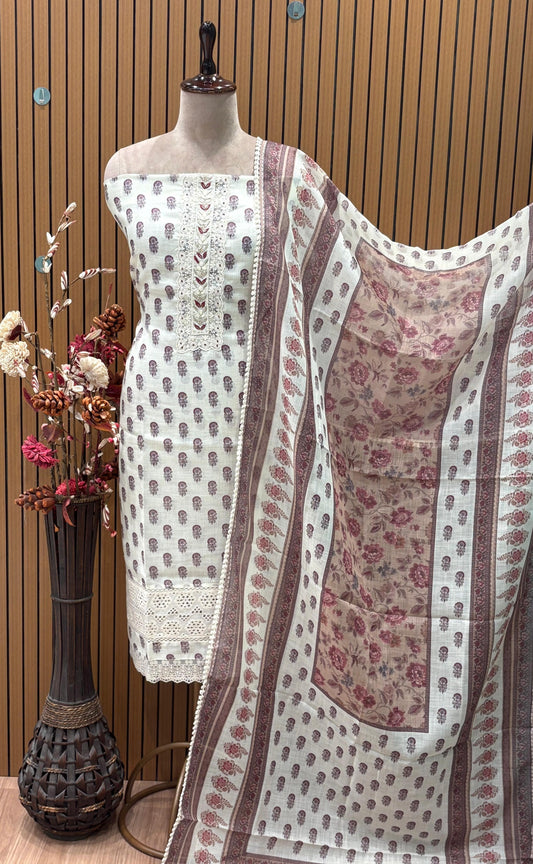 Unstitched Linen Cotton Suit Set – Zardozi & Pearl Elegance