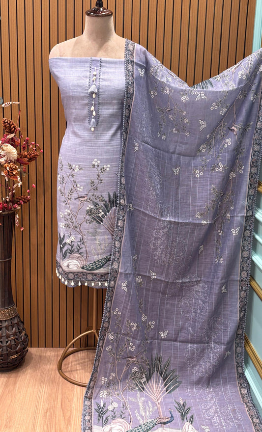 We present an elegant unstitched suit fabric crafted in premium South linen