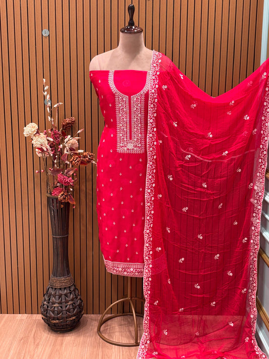 Elevate your ethnic wardrobe with our elegant unstitched suit