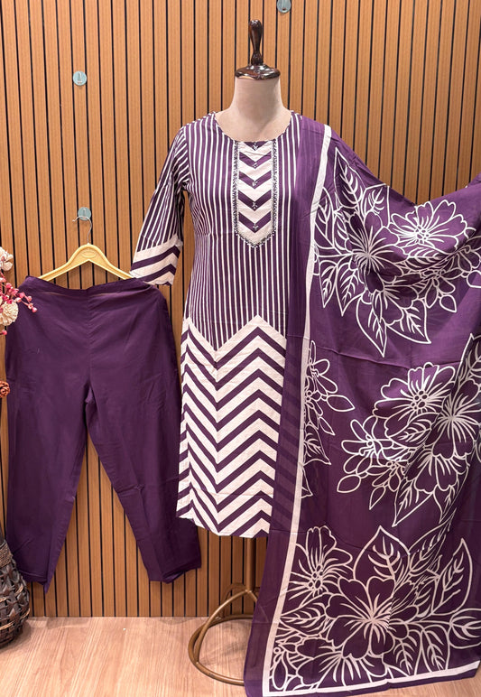 Elevate your ethnic style with this elegant purple cotton suit