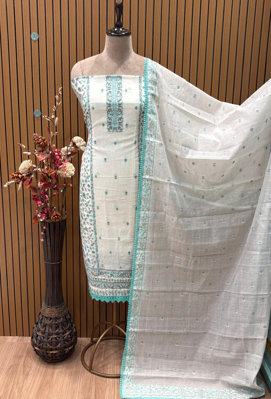 Step into summer elegance with our unstitched Mul Cotton suit set