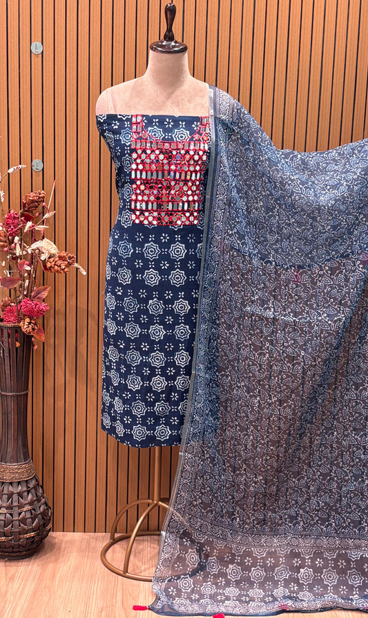 Embrace the charm of handcrafted elegance with our unstitched pure cotton suit set