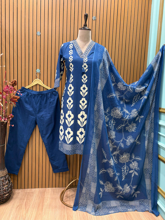 Unveil timeless charm with this beautiful indigo blue cotton suit set