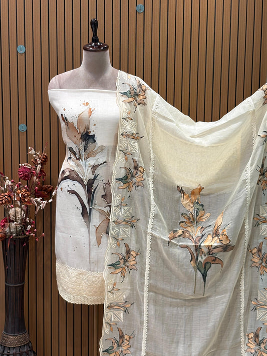 Elevate your ethnic wardrobe with this elegant unstitched suit