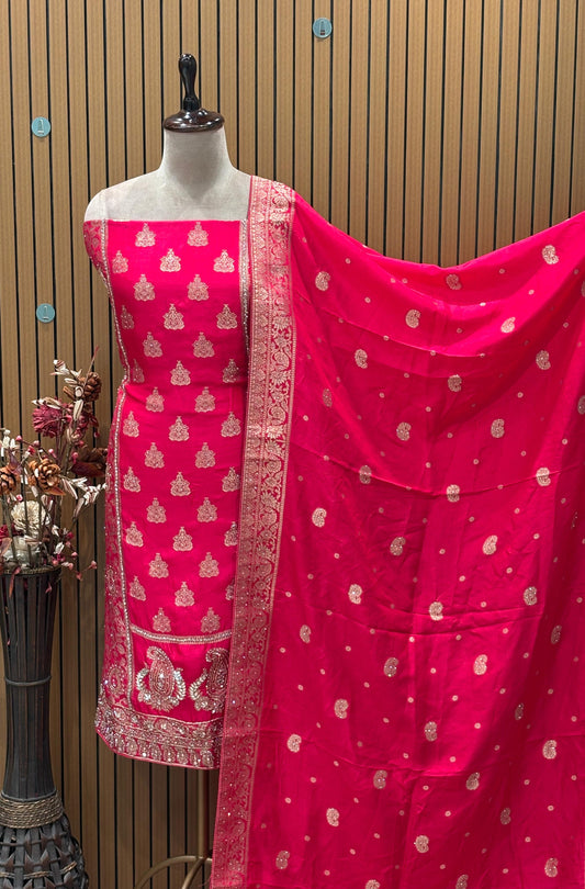 Step into regal elegance with this luxurious unstitched suit set
