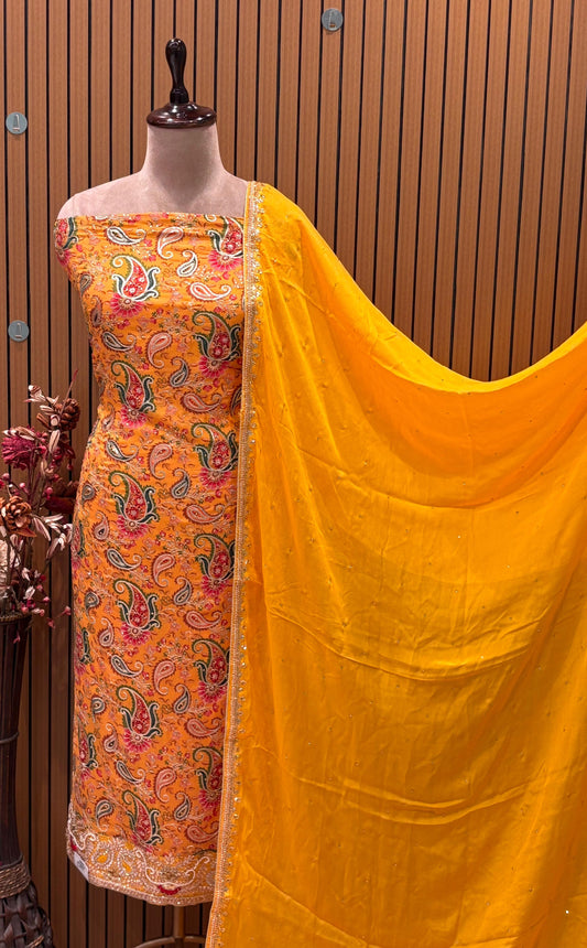 Bring home sheer elegance with this stunning unstitched suit set