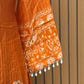 Orange cotton suit with shell mirror work neckline