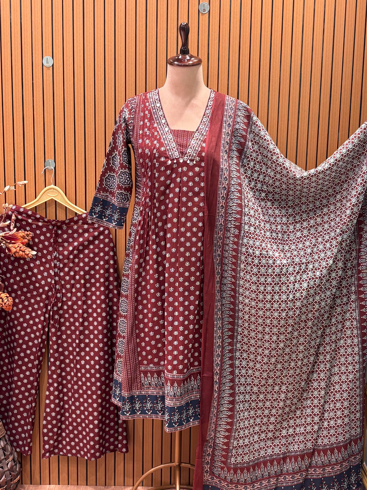 Elevate your everyday style with this maroon A-line cotton kurti set