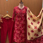 Cotton kurti set in brown & red features leaf prints