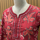 Cotton kurti set in brown & red features leaf prints