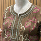 Cotton kurti set in brown & red features leaf prints