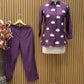 Elegant purple co-ord set features a smart collared shirt